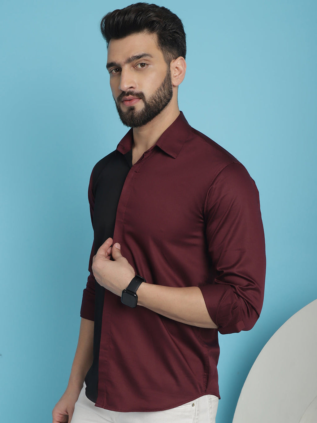 Indian Needle Men's Premium Cotton Satin Casual Shirt - Wine | Grocsy