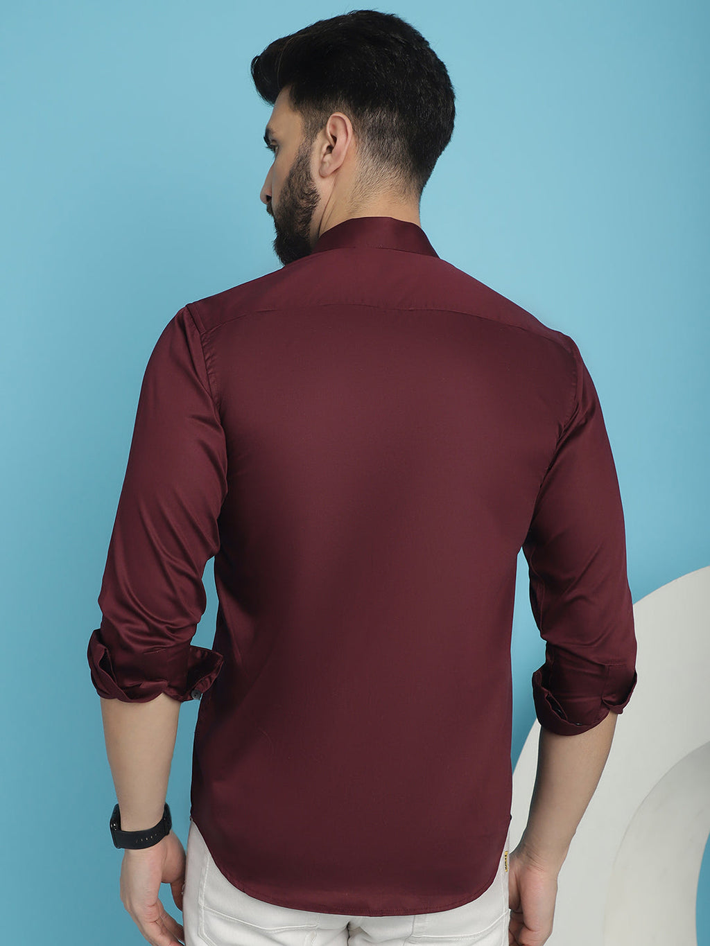 Indian Needle Men's Premium Cotton Satin Casual Shirt - Wine | Grocsy
