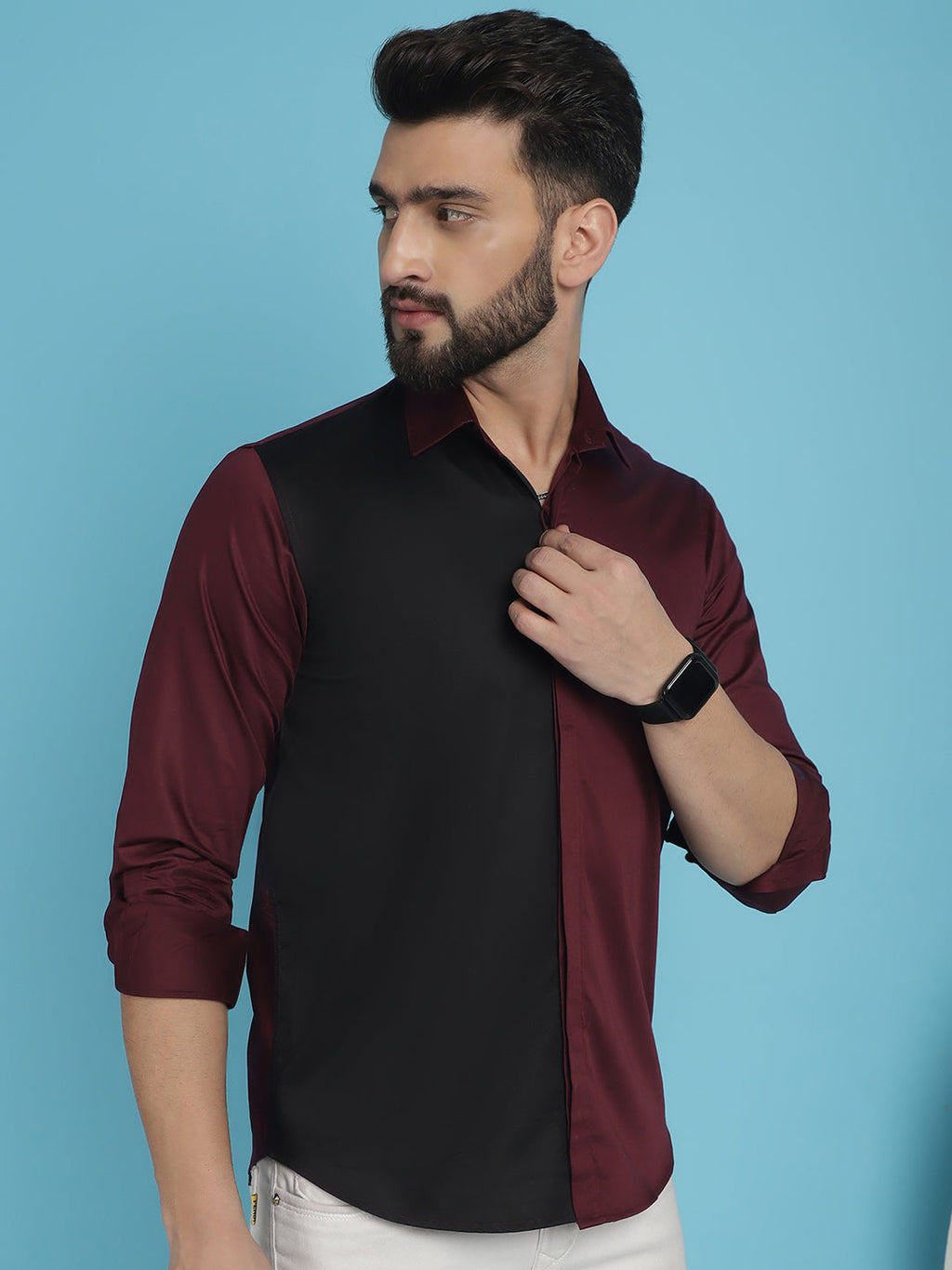 Indian Needle Men's Premium Cotton Satin Casual Shirt - Wine | Grocsy