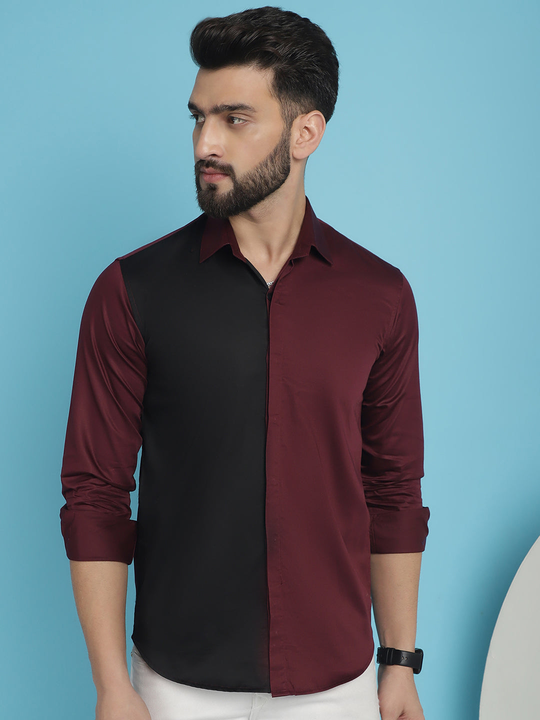 Indian Needle Men's Premium Cotton Satin Casual Shirt - Wine | Grocsy