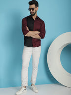 Indian Needle Men's Premium Cotton Satin Casual Shirt - Wine | Grocsy