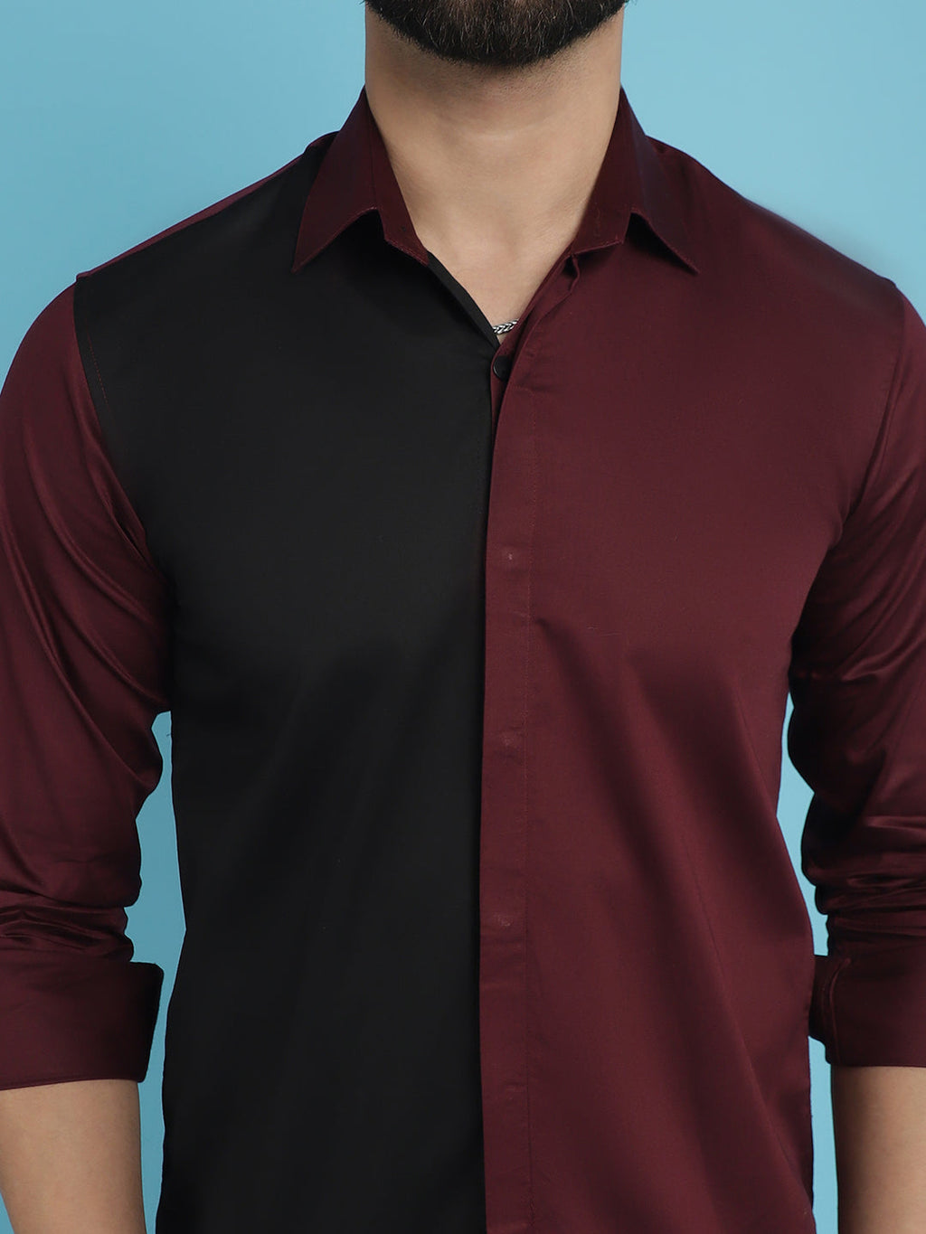 Indian Needle Men's Premium Cotton Satin Casual Shirt - Wine | Grocsy