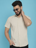 Indian Needle Men's Striped Half Sleeve Casual Shirt - Cream | Grocsy
