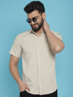 Indian Needle Men's Striped Half Sleeve Casual Shirt - Cream | Grocsy
