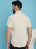 Indian Needle Men's Striped Half Sleeve Casual Shirt - Cream | Grocsy