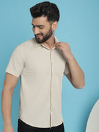 Indian Needle Men's Striped Half Sleeve Casual Shirt - Cream | Grocsy