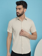 Indian Needle Men's Striped Half Sleeve Casual Shirt - Cream | Grocsy