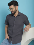Indian Needle Men's Striped Half Sleeve Casual Shirt - Grey | Grocsy