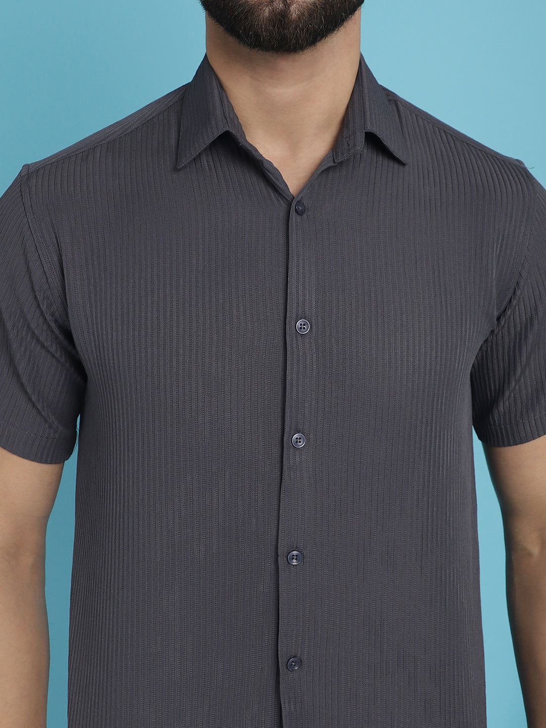 Indian Needle Men's Striped Half Sleeve Casual Shirt - Grey | Grocsy
