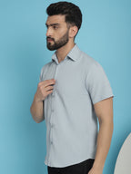 Indian Needle Men's Striped Half Sleeve Casual Shirt - Light-Grey | Grocsy