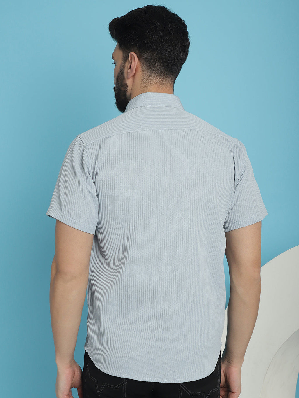 Indian Needle Men's Striped Half Sleeve Casual Shirt - Light-Grey | Grocsy
