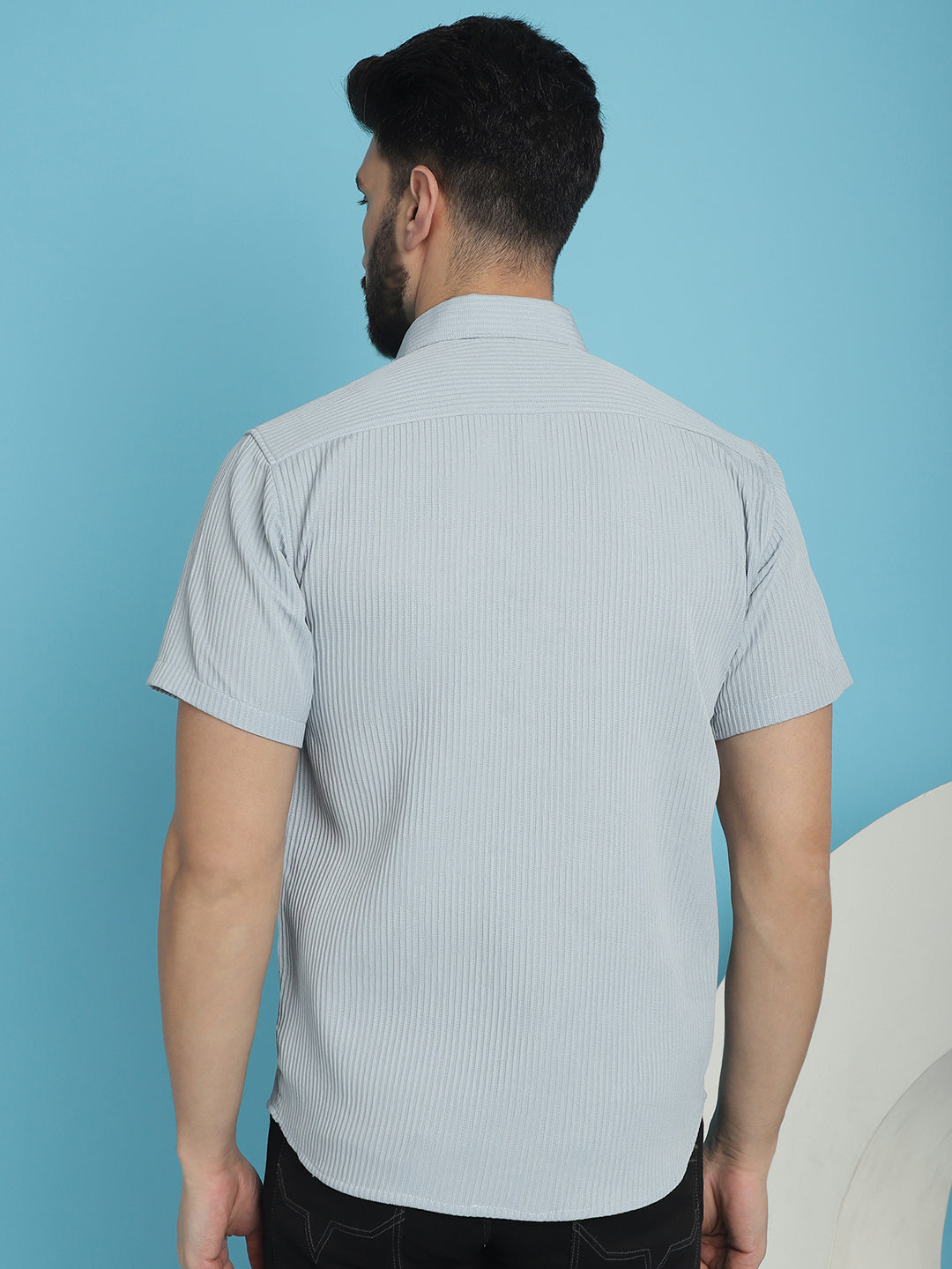 Indian Needle Men's Striped Half Sleeve Casual Shirt - Light-Grey | Grocsy