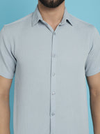 Indian Needle Men's Striped Half Sleeve Casual Shirt - Light-Grey | Grocsy