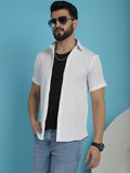 Indian Needle Men's Striped Half Sleeve Casual Shirt - White | Grocsy