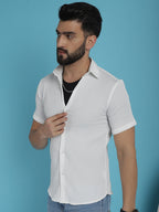 Indian Needle Men's Striped Half Sleeve Casual Shirt - White | Grocsy