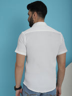 Indian Needle Men's Striped Half Sleeve Casual Shirt - White | Grocsy