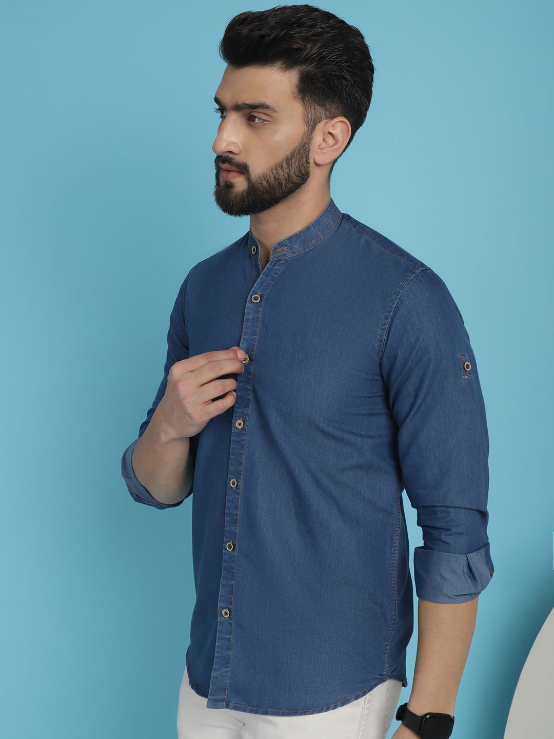 Indian Needle Men's Denim Casual Shirt - Blue | Grocsy