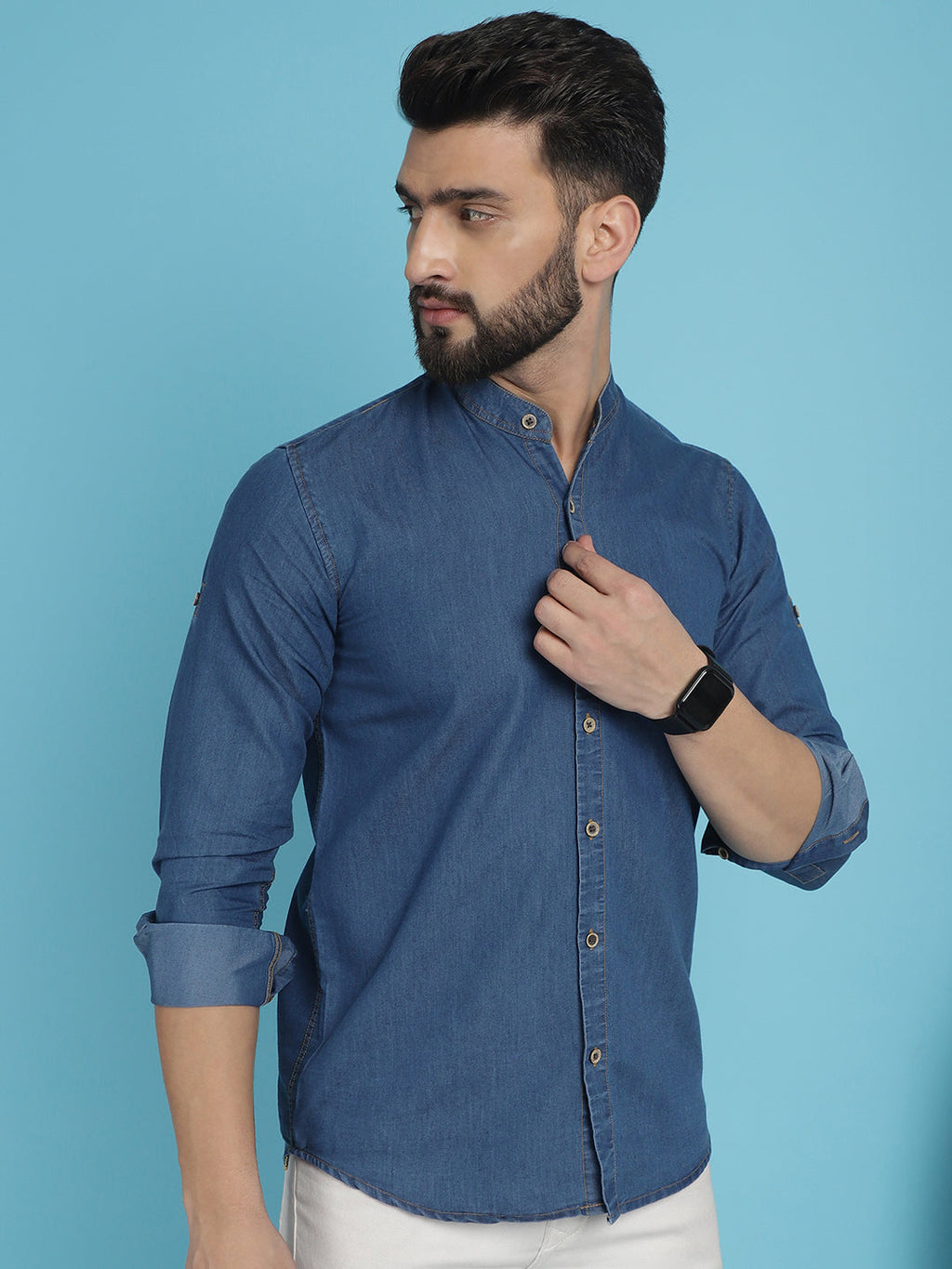Indian Needle Men's Denim Casual Shirt - Blue | Grocsy