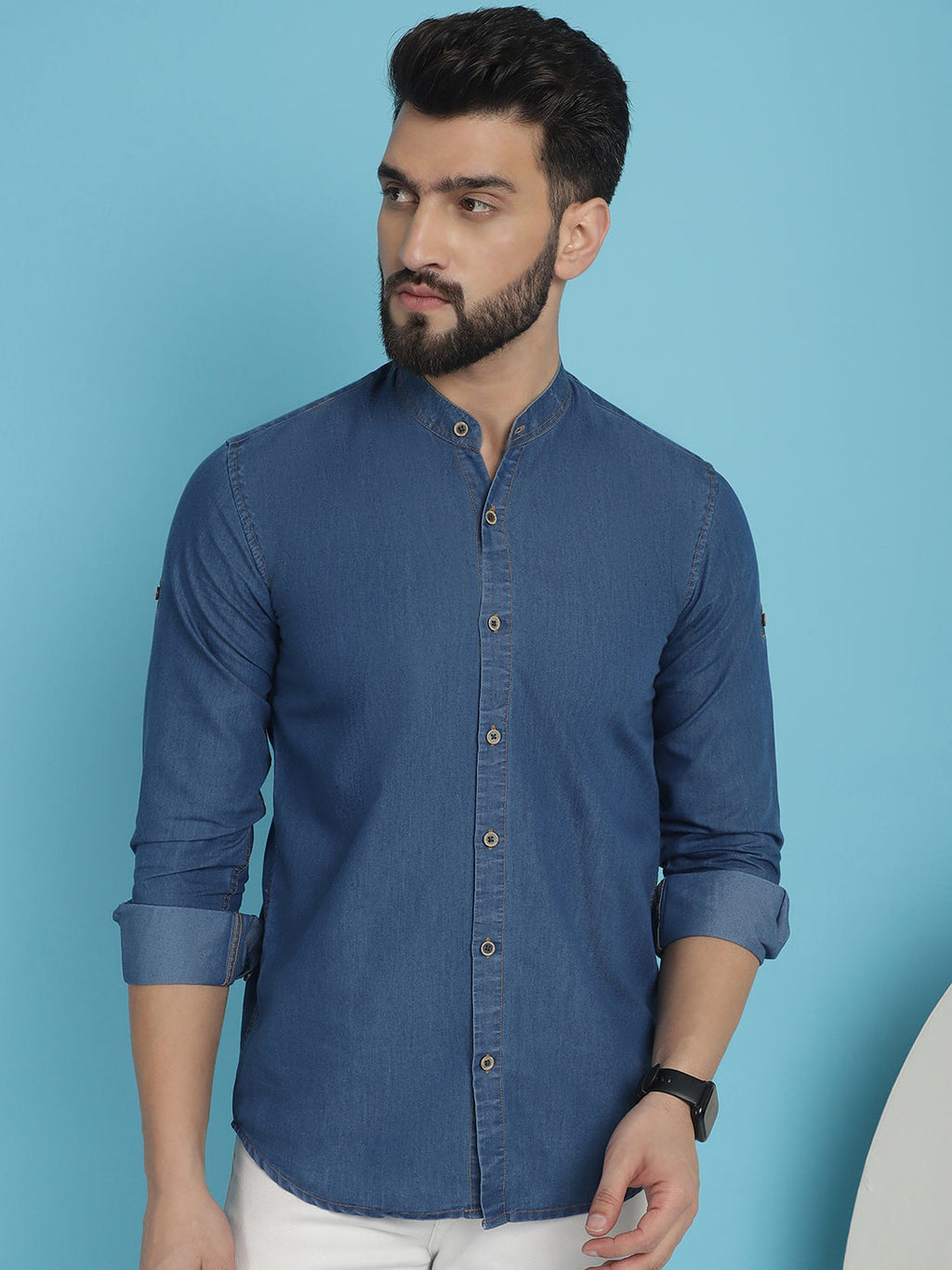 Indian Needle Men's Denim Casual Shirt - Blue | Grocsy