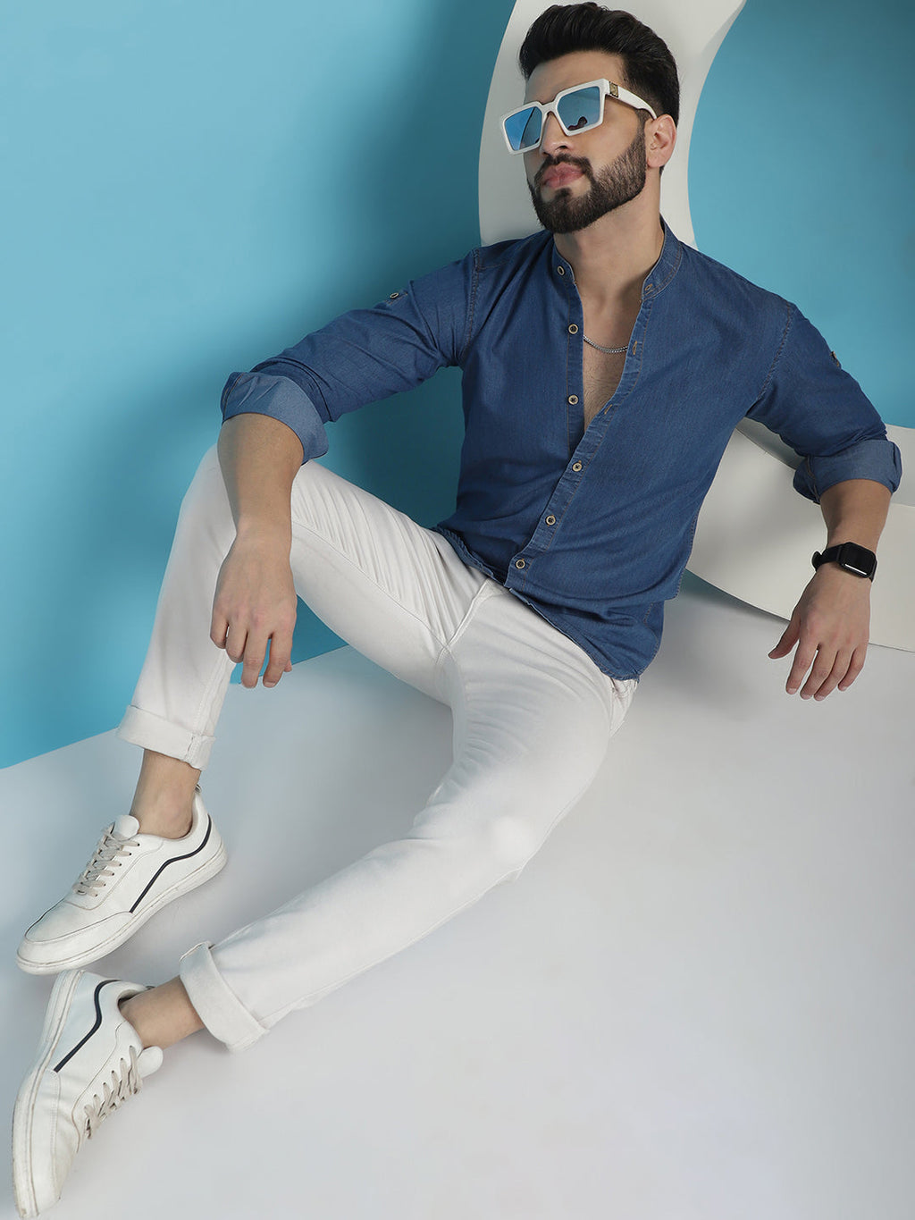 Indian Needle Men's Denim Casual Shirt - Blue | Grocsy