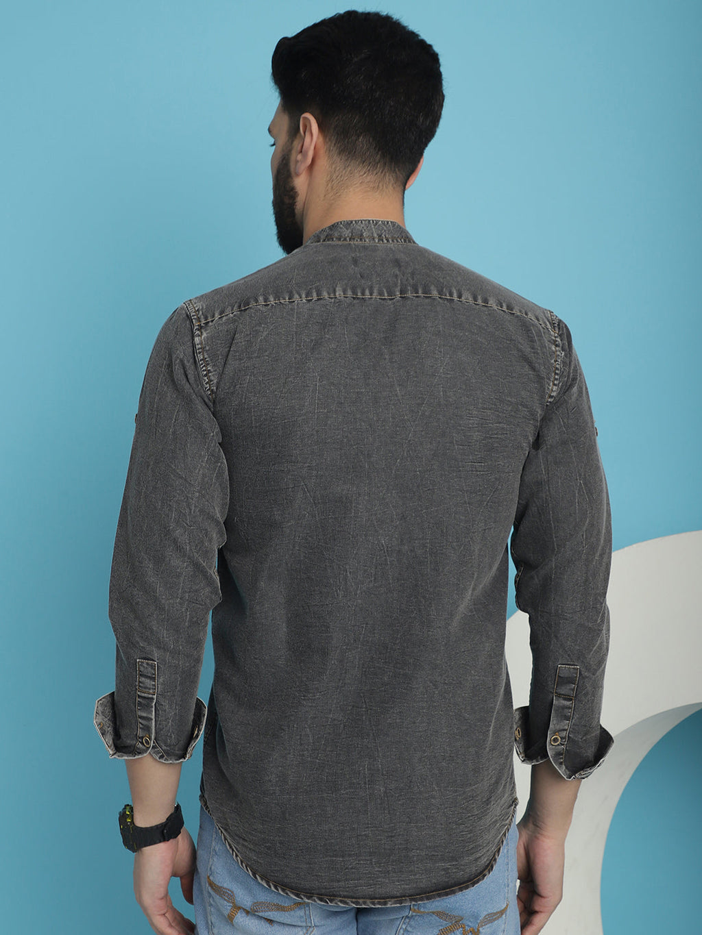 Indian Needle Men's Denim Casual Shirt - Charcoal | Grocsy