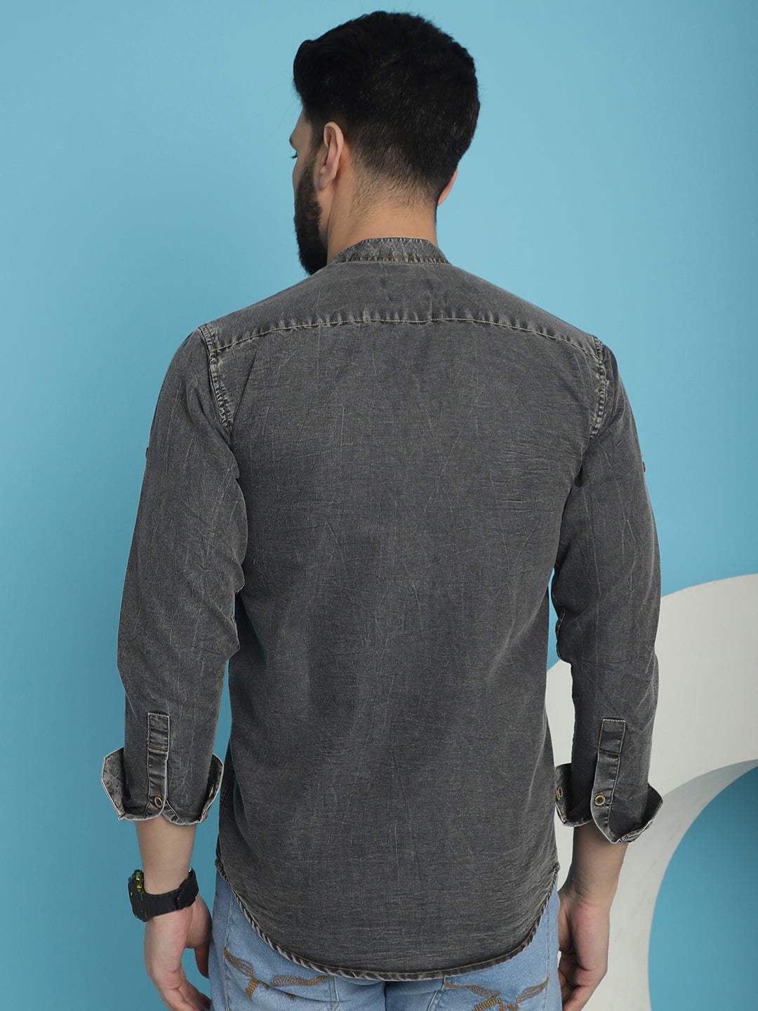 Indian Needle Men's Denim Casual Shirt - Charcoal | Grocsy