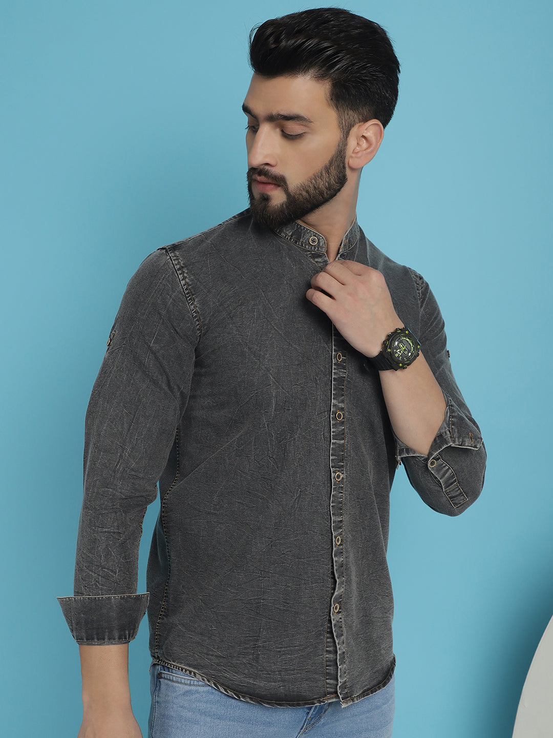 Indian Needle Men's Denim Casual Shirt - Charcoal | Grocsy