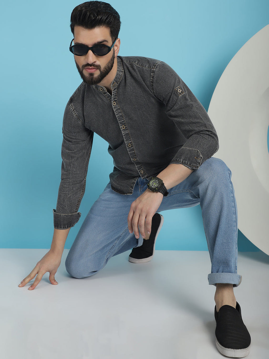 Indian Needle Men's Denim Casual Shirt - Charcoal | Grocsy