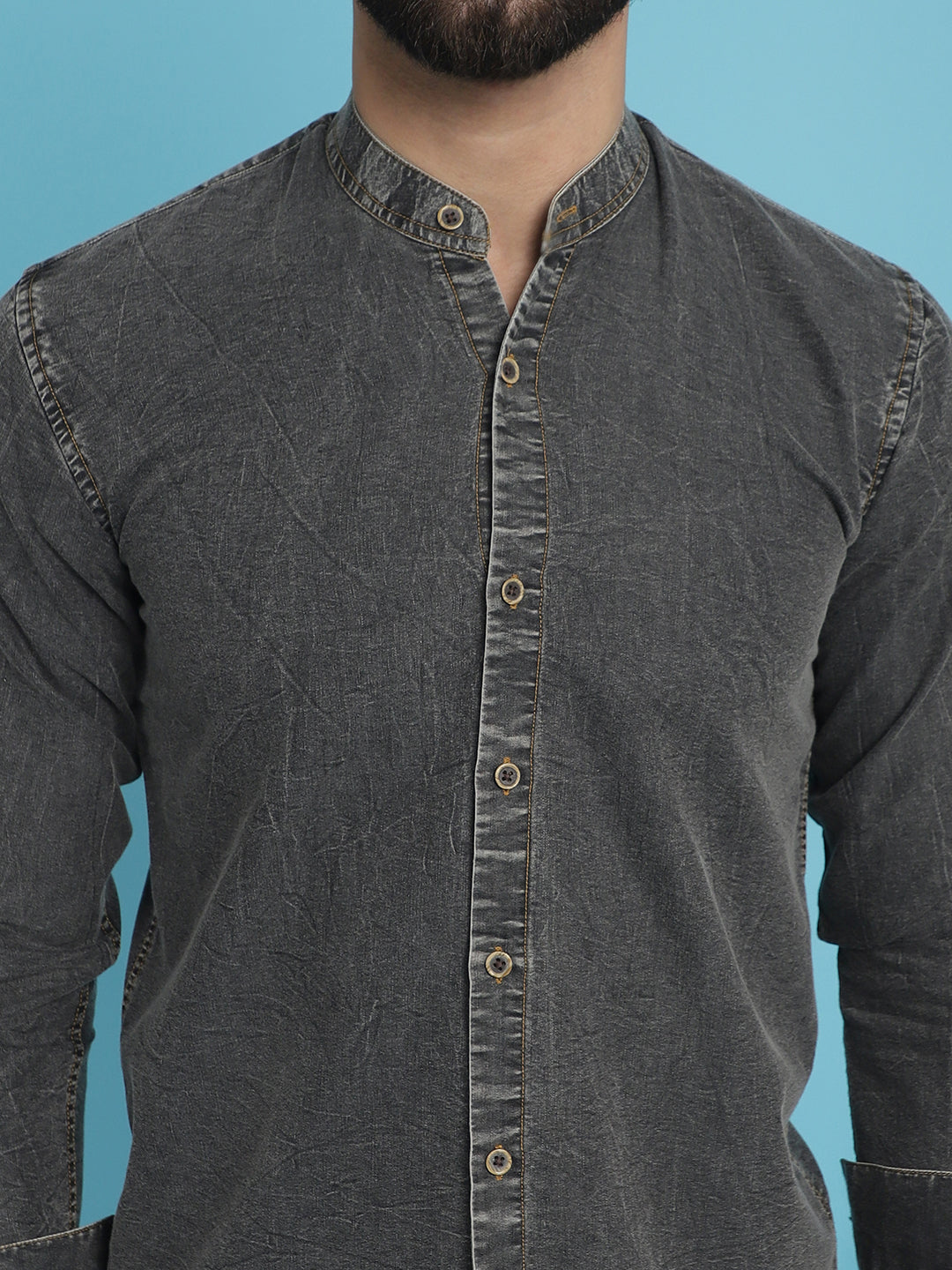 Indian Needle Men's Denim Casual Shirt - Charcoal | Grocsy