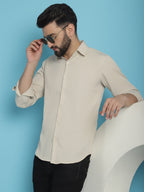 Indian Needle Men's Striped Casual Shirt - Cream | Grocsy
