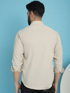 Indian Needle Men's Striped Casual Shirt - Cream | Grocsy