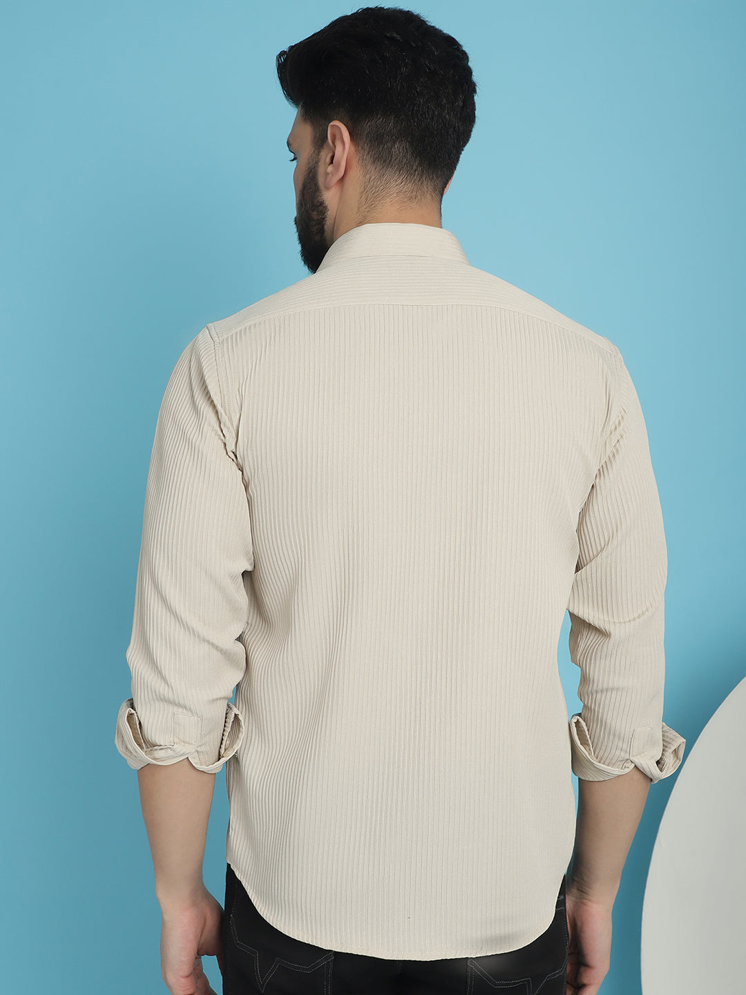 Indian Needle Men's Striped Casual Shirt - Cream | Grocsy