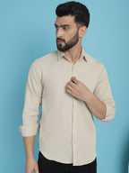 Indian Needle Men's Striped Casual Shirt - Cream | Grocsy