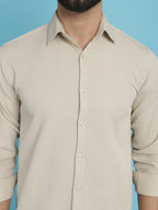 Indian Needle Men's Striped Casual Shirt - Cream | Grocsy