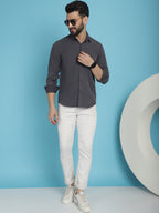 Indian Needle Men's Striped Casual Shirt - Grey | Grocsy