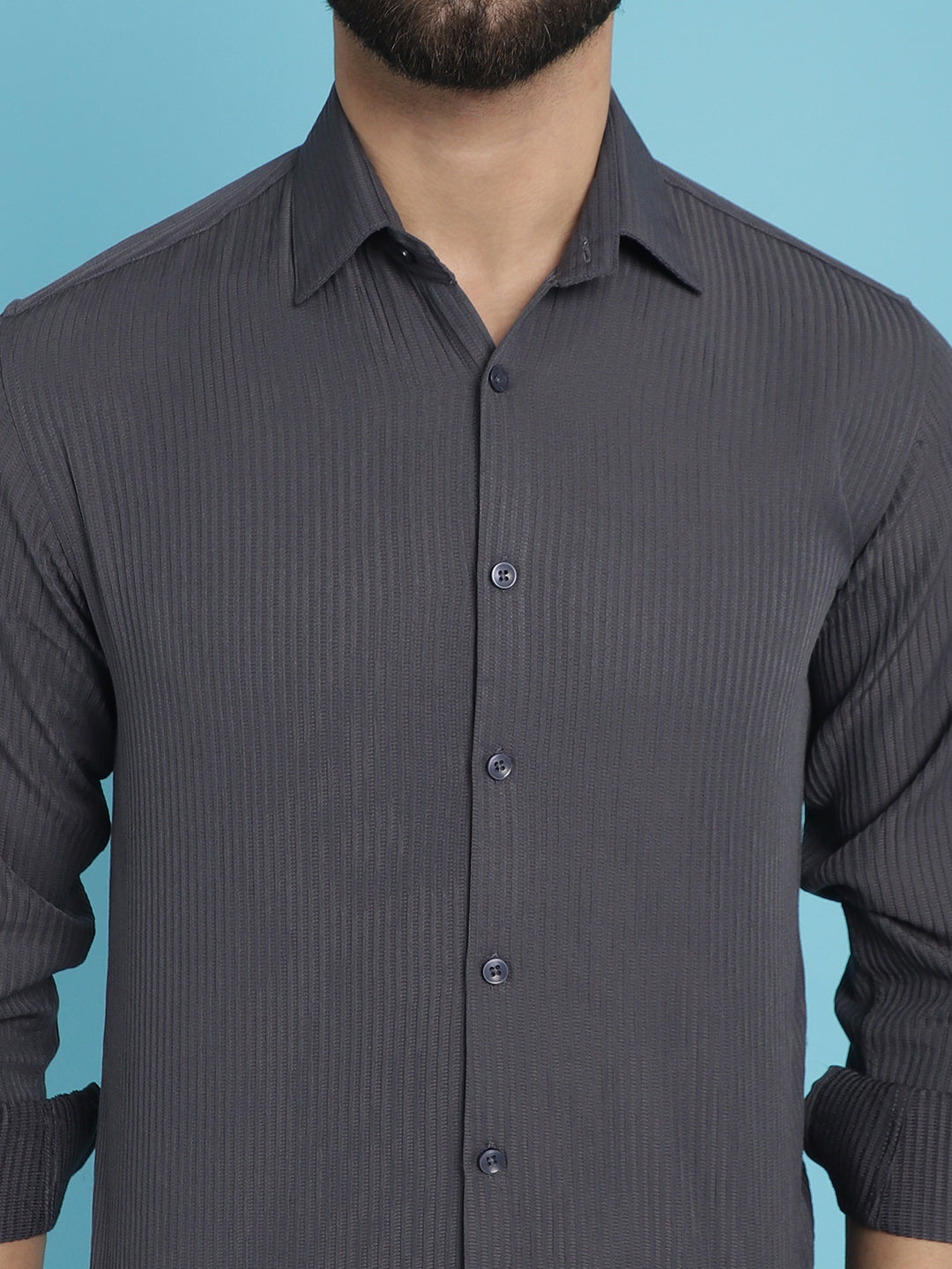 Indian Needle Men's Striped Casual Shirt - Grey | Grocsy