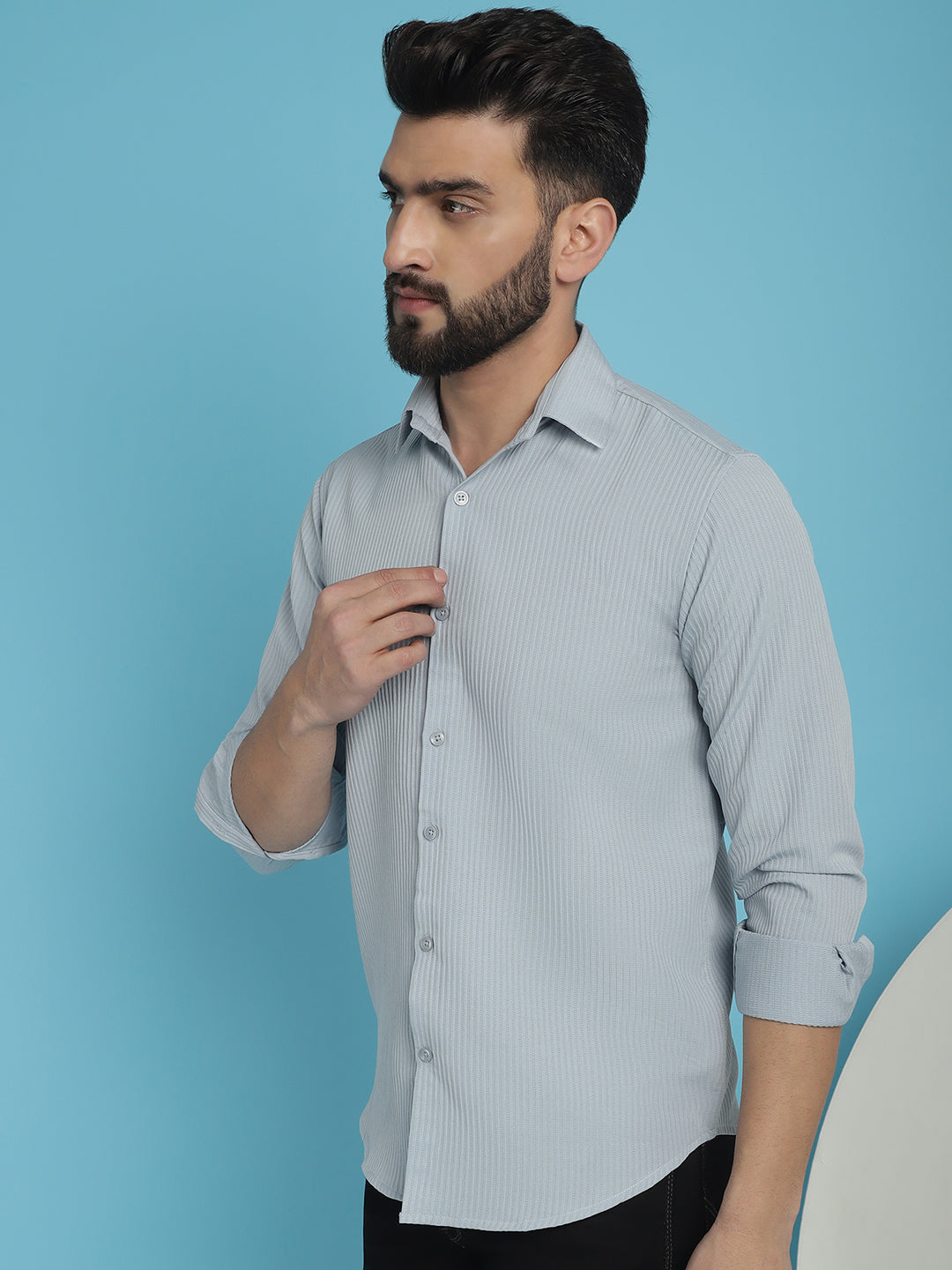 Indian Needle Men's Striped Casual Shirt - Light-Grey | Grocsy