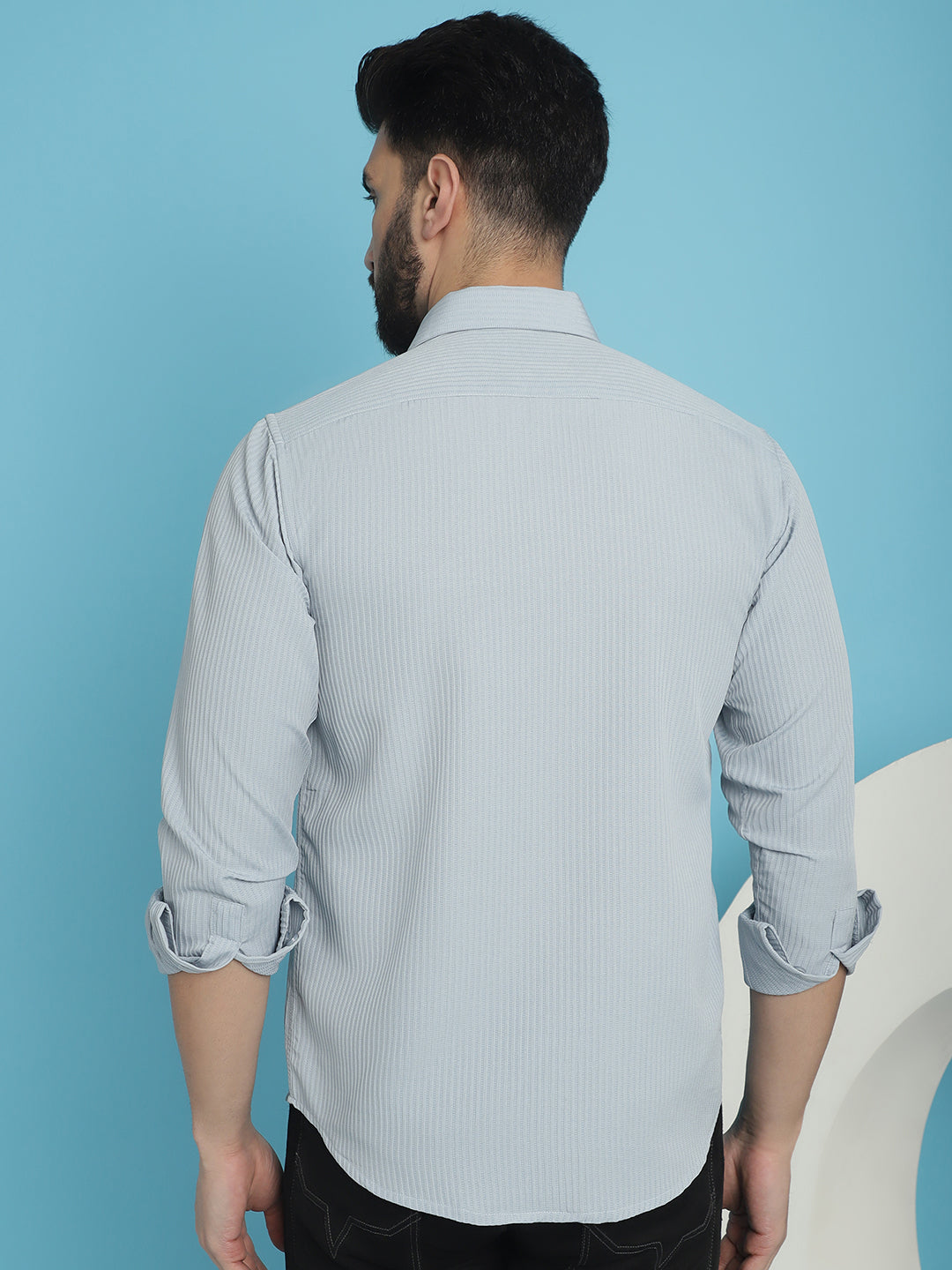 Indian Needle Men's Striped Casual Shirt - Light-Grey | Grocsy