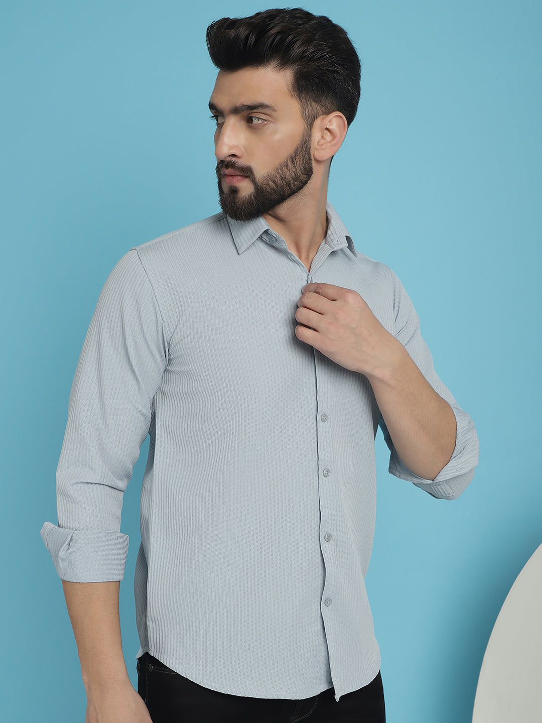 Indian Needle Men's Striped Casual Shirt - Light-Grey | Grocsy
