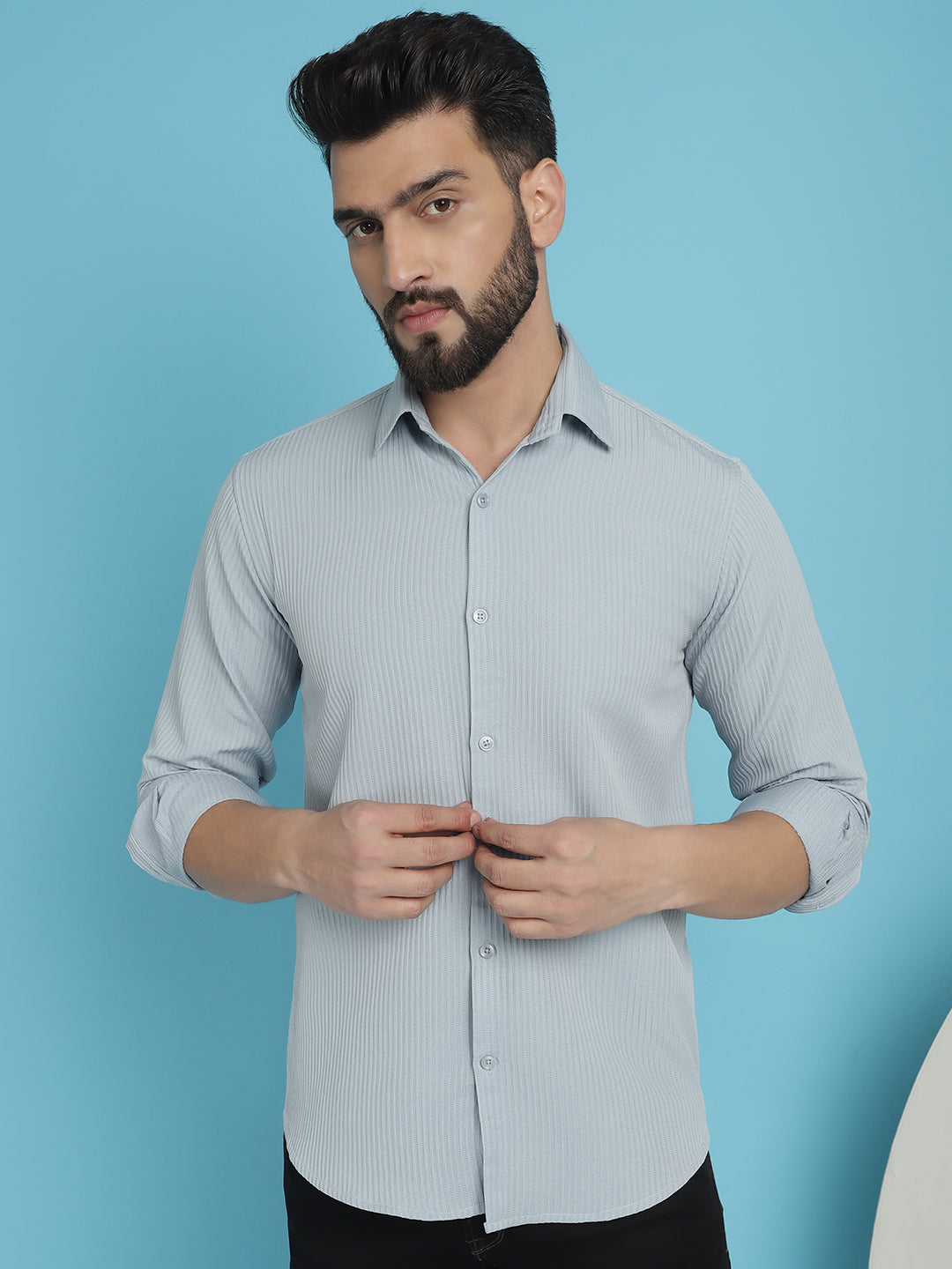Indian Needle Men's Striped Casual Shirt - Light-Grey | Grocsy
