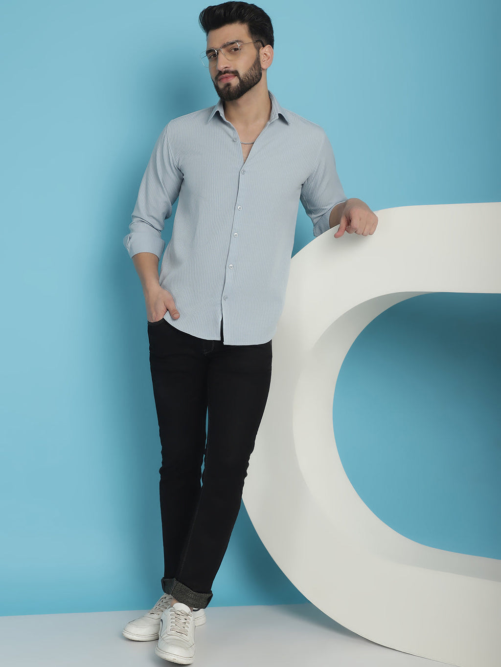 Indian Needle Men's Striped Casual Shirt - Light-Grey | Grocsy