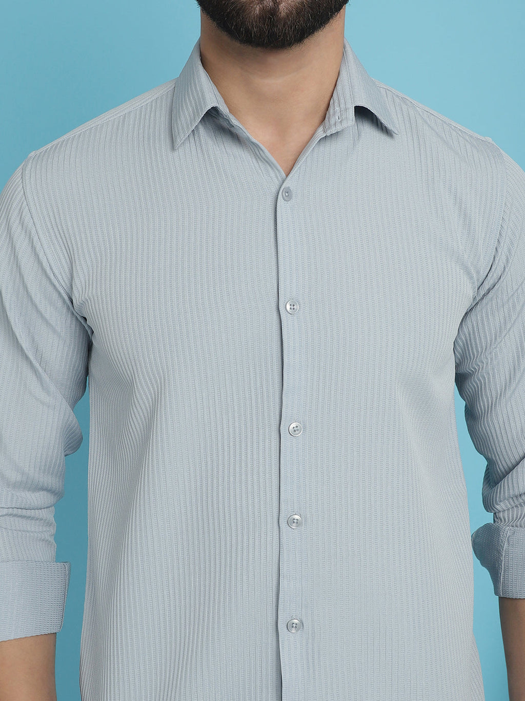 Indian Needle Men's Striped Casual Shirt - Light-Grey | Grocsy