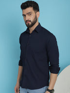 Indian Needle Men's Striped Casual Shirt - Navy Blue | Grocsy