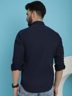 Indian Needle Men's Striped Casual Shirt - Navy Blue | Grocsy