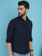 Indian Needle Men's Striped Casual Shirt - Navy Blue | Grocsy