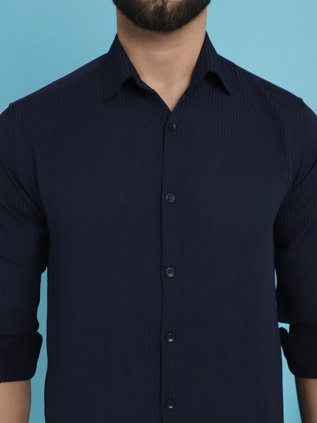 Indian Needle Men's Striped Casual Shirt - Navy Blue | Grocsy