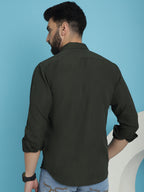 Indian Needle Men's Striped Casual Shirt - Olive | Grocsy