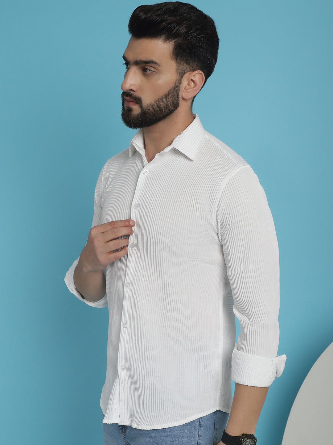 Indian Needle Men's Striped Casual Shirt - White | Grocsy