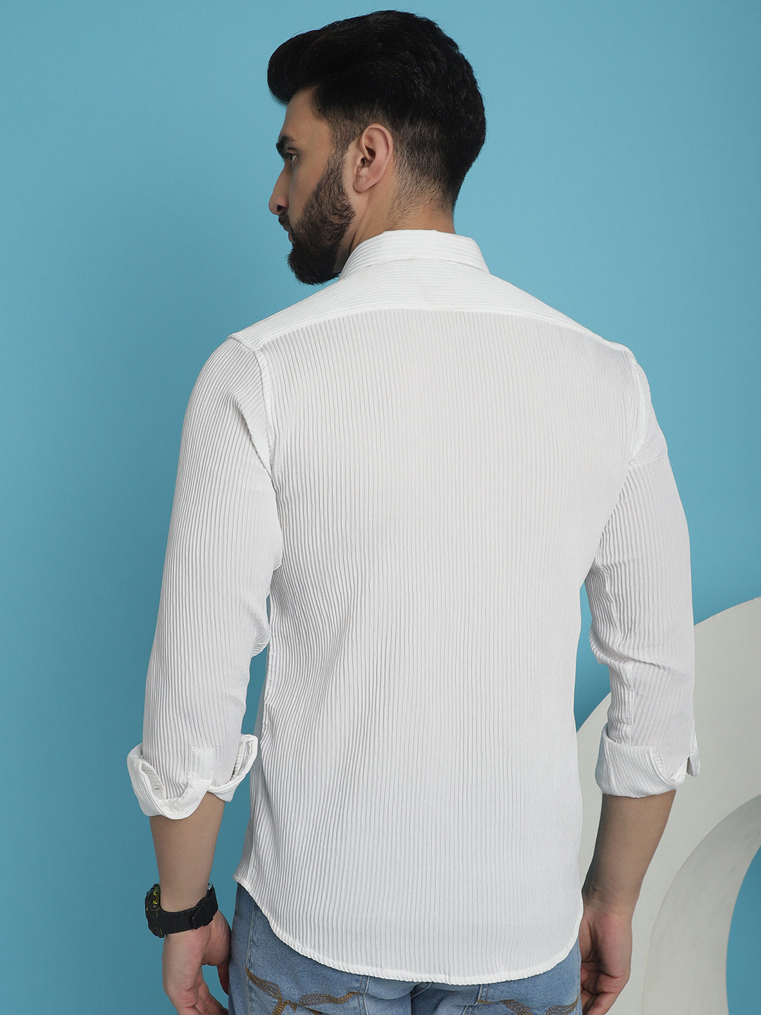 Indian Needle Men's Striped Casual Shirt - White | Grocsy