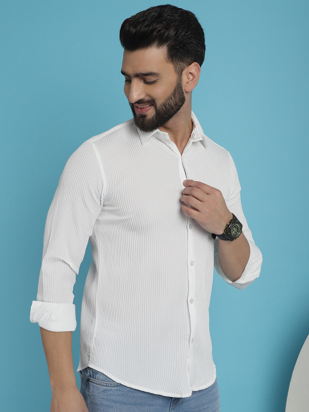 Indian Needle Men's Striped Casual Shirt - White | Grocsy
